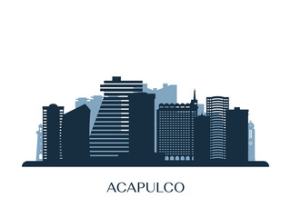 Acapulco skyline, monochrome silhouette. Vector illustration.