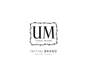 U M UM Beauty vector initial logo, handwriting logo of initial signature, wedding, fashion, jewerly, boutique, floral and botanical with creative template for any company or business.