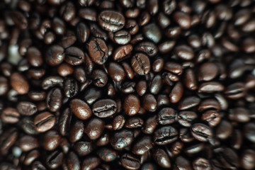 Roasted dark brown coffee bean cloe up