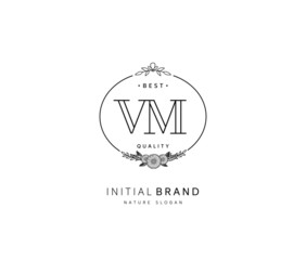 V M VM Beauty vector initial logo, handwriting logo of initial signature, wedding, fashion, jewerly, boutique, floral and botanical with creative template for any company or business.