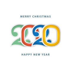 2020. Merry Christmas and Happy New Year vector illustration. Part of set.
