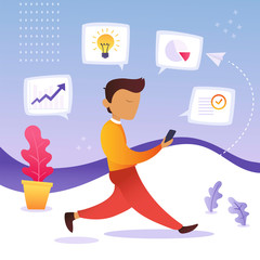 Businessman Manager With Smartphone Goes And Splots