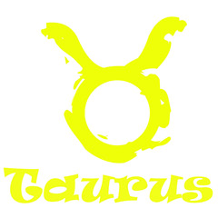 Taurus zodiac sign in watercolor yellow with ravie style name