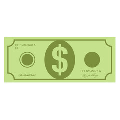 Illustration of money icons. Dollar currency banknote green. Dollars bill, money banknote. Dollar bill isolated on white background. 