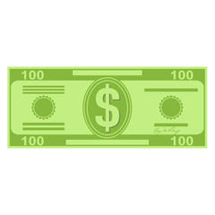 Illustration of money icons. Dollar currency banknote green. Dollars bill, money banknote. Dollar bill isolated on white background. 