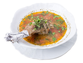 Georgian lamb soup with vegetables.