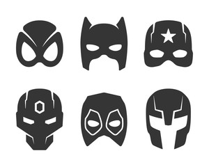 black super hero face mask icons set