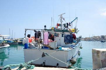 Boat anchored at the port of Marsaxlokk