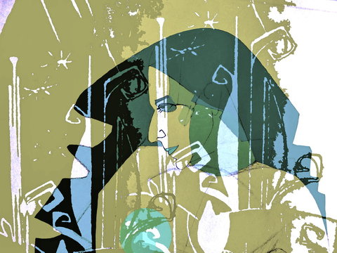 femme, profil, brunette, lumier, indigo, megere