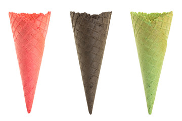 Set of empty ice cream cone isolated on white background