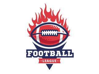 American football logo, emblem, designs templates with american football ball on fire on a white background