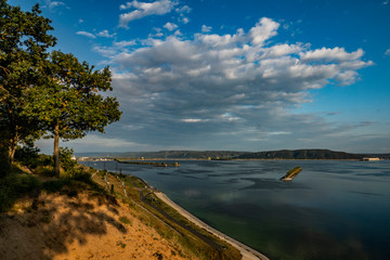 summer, evening, trip, journey, walk, vacation, urban, promenade, rise, nature, forest, mountains, river, calm, water, paths, trees, lighthouse, breakwater, space, distance, expanse, coast, observatio