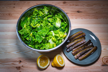 Fresh salat bowl with clams