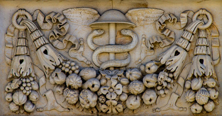 Architectural detail of Porta Garibaldi in Milan, Italy
