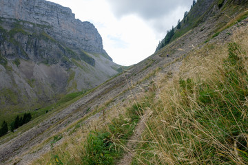 Obraz premium Bergwanderweg von Innereriz über die Sichle nach Merligen (Schweiz, Bern, Berner Oberland)
