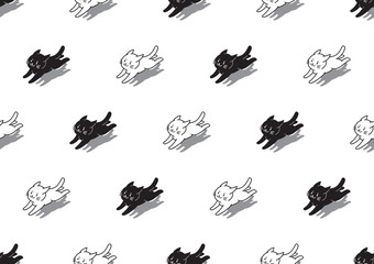 Vector cartoon character cute white and black cats seamless pattern background for design.