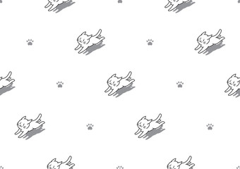 Vector cartoon character cute white cats seamless pattern background for design.