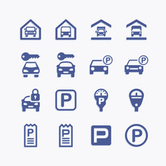 Parking icon set. Flat vector pictogram.