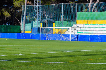 Goal post, Football soccer goal realistic sports equipment. Football goal at small football stadium in Marbella Andalucia Spain.