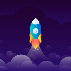 Rocket Launch with Smoke Foam Flat vector illustration Startup concept.