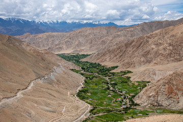 Landscape view of Leh Ladakh city in India, beautiful and famous place with Himalay snow mountain for travel.