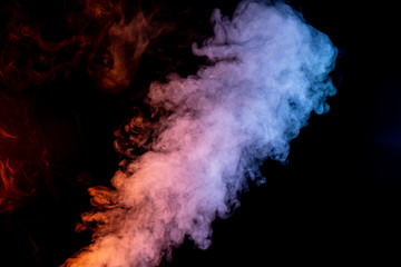 billowing red and blue smoke on black background