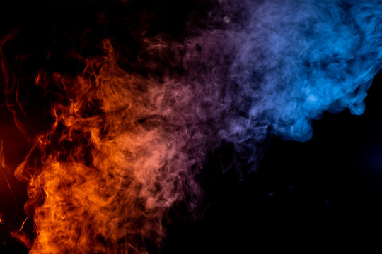 abstract red and blue smoke on black background