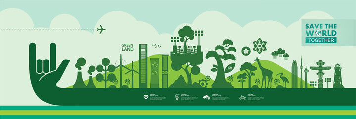 Save the world together green ecology vector illustration.