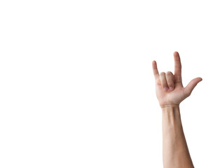  male hand with goat gesture on a white background
