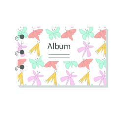 Colorful notebook with butterfly pattern, simple design. Modern abstract vector design for paper, cover, fabric, interior decor. Soft pastel green colors for kids/children bedroom