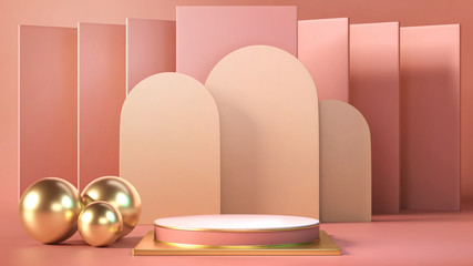 3d Render image of abstract pink color geometric shape background, modern minimalist mockup for podium display or showcase