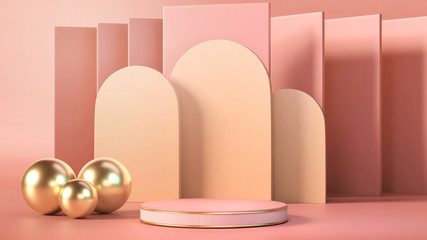 3d Render image of abstract pink color geometric shape background, modern minimalist mockup for podium display or showcase