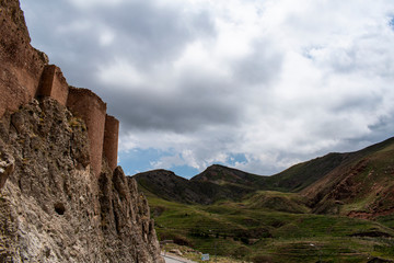 Dogubayazıt, Turkey, Middle East: panoramic and breathtaking view of the ancient castle of Old Beyazit near the famous Ishak Pasha Palace and Eski Bayezid Cami mosque, on the road up to the mountains