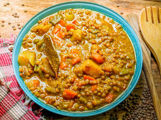 Healthy and homemade lentil stew