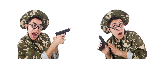 Funny soldier isolated on the white
