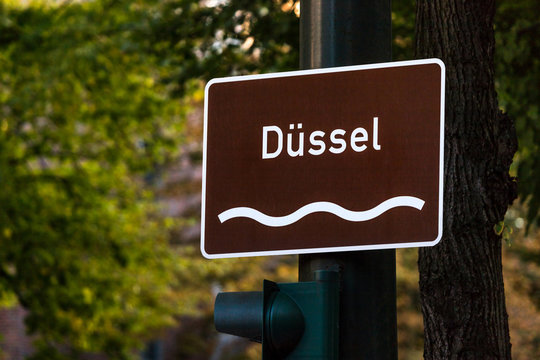 dussel river sign in dusseldorf germany