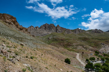 Dogubayazıt, Turkey, Middle East: panoramic and breathtaking view of the footpath up to the rocks beside the ancient castle of Old Beyazit, near the Ishak Pasha Palace and Eski Bayezid Cami mosque