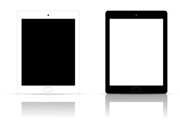 Black and white tablet, Modern tablet with blank screen isolated on white background.