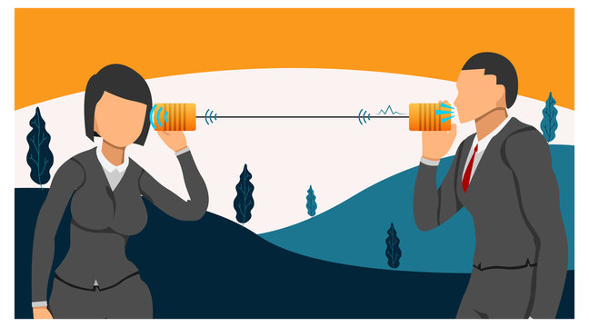 men and women communicate using traditional tools. the concept of an ancient communication tool.