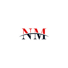 Initial letter NM, overlapping movement swoosh horizon logo company design inspiration in red and dark blue color vector