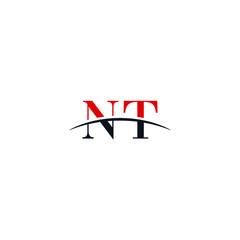 Initial letter NT, overlapping movement swoosh horizon logo company design inspiration in red and dark blue color vector