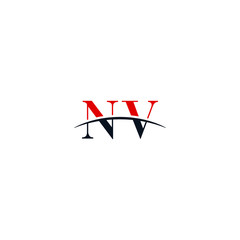 Initial letter NV, overlapping movement swoosh horizon logo company design inspiration in red and dark blue color vector