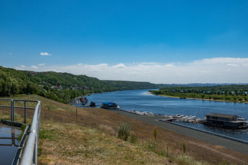 Fototapeta premium summer, clear, warm, day, trip, journey, walk, vacation, urban, promenade, nature, forest, mountains, river, water, paths, land, grass, blue, sky, white, clouds, space, distance, expanse, coast, Islan