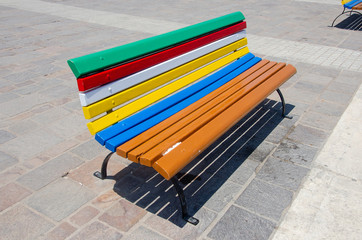 Colorful bench in Marsaxlokk Port in Malta