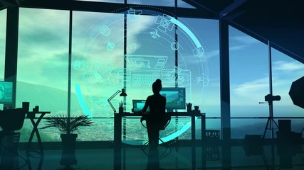 Girl photographer works in the studio.