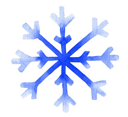 Snowflake hand drawn in watercolor isolated on a white background