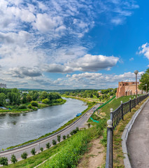 Obraz na płótnie Canvas View of the Neman river embankment in Grodno.