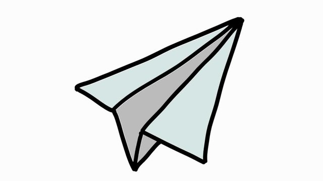 paper plane hand drawn color icon animation with transparent background