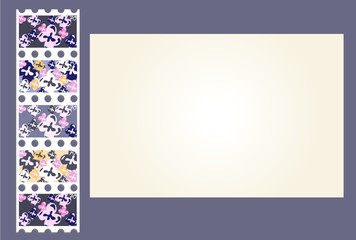 set of personally flower postage stamps next to empty envelope isolated on violet background