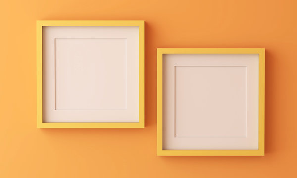 Two yellow picture frame for insert text or image inside on orange color.